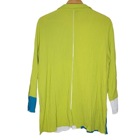 Ali Miles Large Green / Blue Colorblock Button Down Women's Tunic Top - Picture 2 of 5